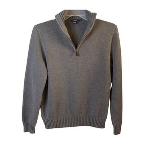 J Crew Men's Gray Cotton 1/4 Zip Pullover Sweater Medium